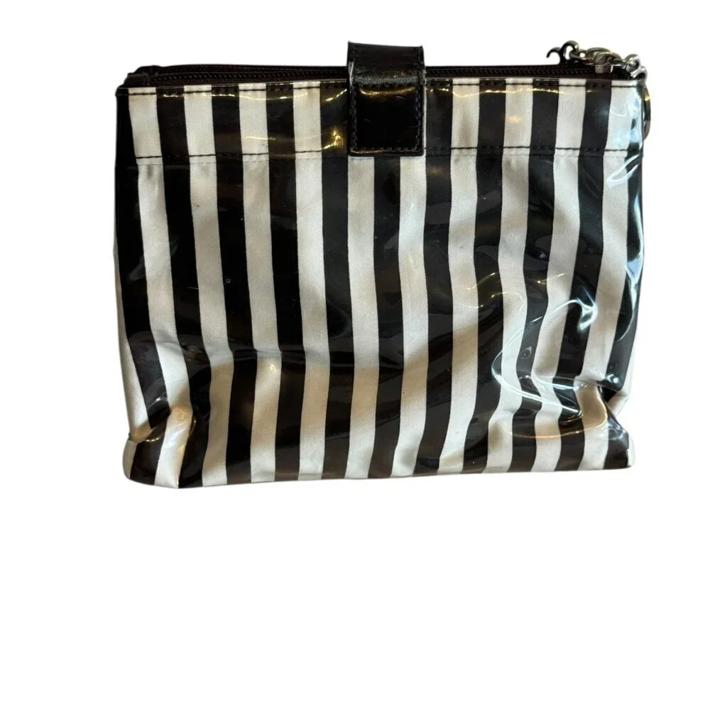HENRI BENDEL iconic stripe Makeup Case Travel Cosmetic Bag clutch double sided